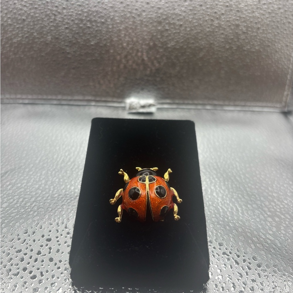 Vibrant Red and Gold Ladybug Brooch